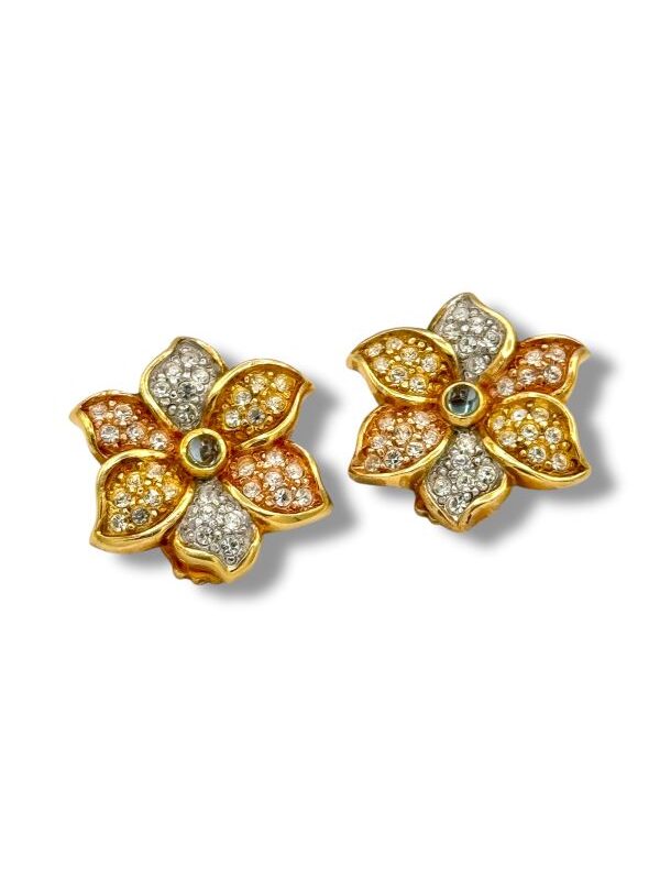 Orecchini clips argento 925 fiore multicolor