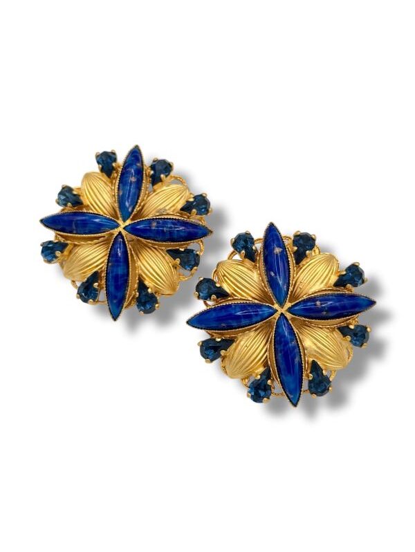 Orecchini clips stile vintage senza buco blu