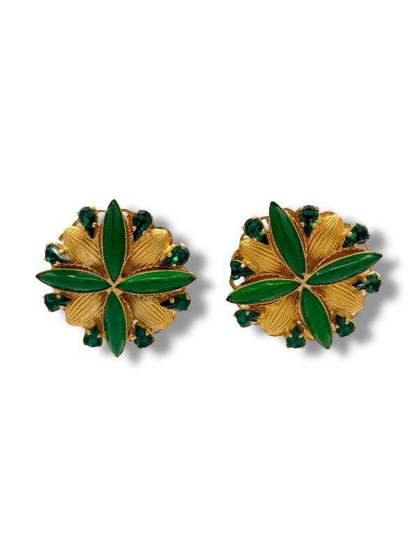 Orecchini clips stile vintage senza buco verde