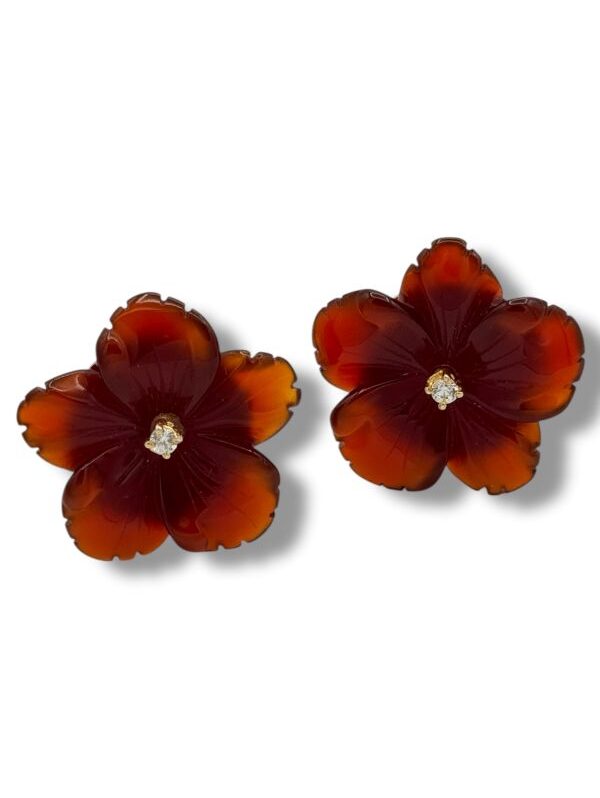 Orecchini fiore in argento dorato e corniola